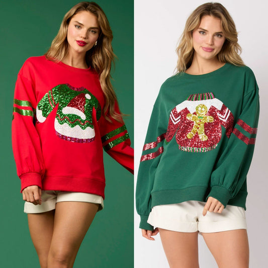 Women's Christmas Sequined Round Neck Top Casual Sweatshirt