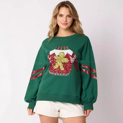 Women's Christmas Sequined Round Neck Top Casual Sweatshirt